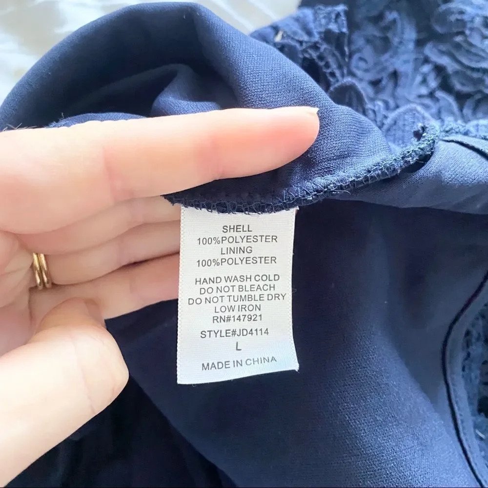 Mademoiselle Philip Marc Navy Blue Floral Lace Sleeveless Midriff Mini Dress - Picture 13 of 13